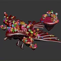Vibrant Cartoon Scene Featuring Red Bird With Orange Floral Decorations And Artistic Design