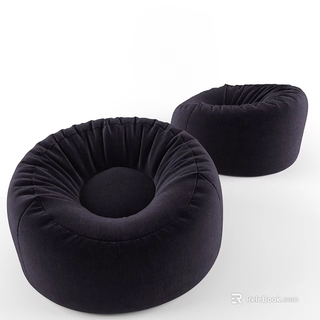 Black Fabric Single Seater Bean Bag Sofa With Modern Minimalist Design 3d model 