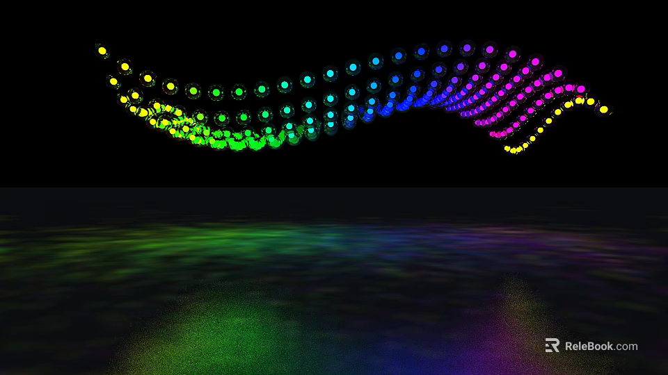 Colorful Wavy LED Lights Display With Rainbow Colors And Floor Reflection 3d model 
