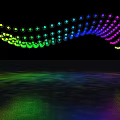 Colorful Wavy LED Lights Display With Rainbow Colors And Floor Reflection