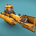 Yellow Vintage Submarine Water Vehicle With Observation Windows Pipes And Tracked Base