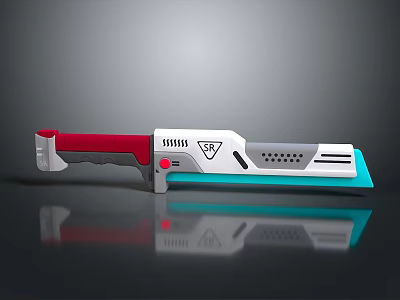 Futuristic Sci Fi Weapon With Red Handle White Blue Body And Modern Design 3d model