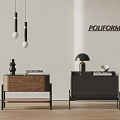 Stylish Poliform Bedside Tables With Walnut And Dark Finishes Table Lamps Decorative Items And Books