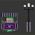 Outdoor Street Scene With Cold Drinks Stalls Purple Striped Canopies And Street Lamp