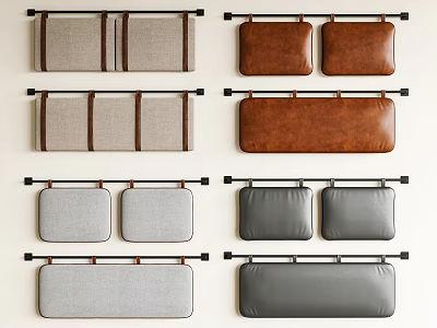 Various Colored Headboard Cushions with Linen and Leather Materials for Bedroom Decor 3d model