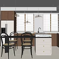 Modern Kitchen Interior With Wooden Cabinets White Island Black Chairs Window Blinds And Pendant Lights