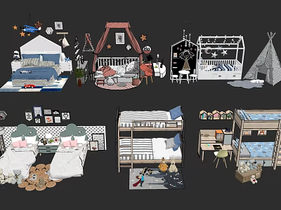 Colorful Kids Bed Designs With Tent Shapes Bunk Beds And Playful Decor Elements 3d model