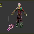 Game Movie Character With White Hair Red Top Black Pants And Decorative Weapon