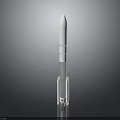 White Rocket Model for Space Exploration With Gray Gradient Background and Reflective Base