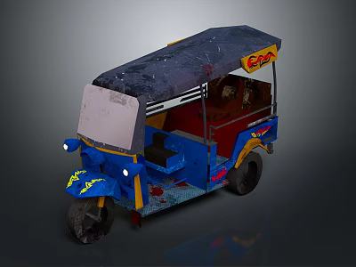 Blue Decorated Three Wheeled Vehicle With Canopy Yellow Accents And EFA Logo 3d model