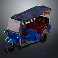 Blue Decorated Three Wheeled Vehicle With Canopy Yellow Accents And EFA Logo