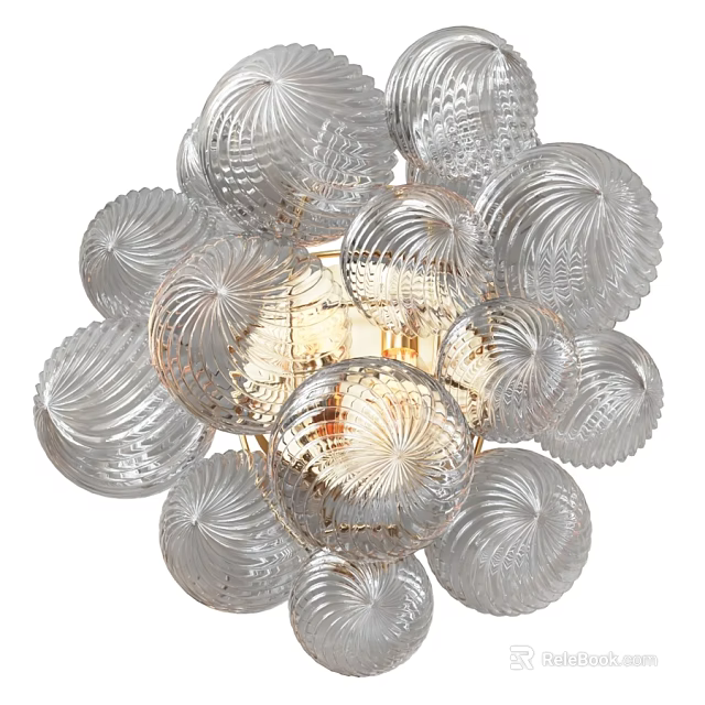 Modern Decorative Wall Lamp With Transparent Textured Glass Globes And Warm Lighting 3d model 