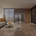 Modern Open Concept Dining Living Room Interior With Large TV Wooden Flooring and Pendant Lights