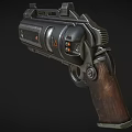 Highly Detailed Mechanical Revolver With Metal Components Wooden Grip Warning Triangle And Red Indicator