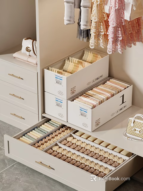 Neat Storage Solution For Daily Essentials With Drawers And Boxes 3d model