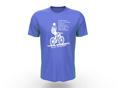 Blue T shirt With Cyclist On Bike And Ride To The Beach Text Design 3d model