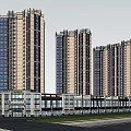 Bustling Modern Commercial Street Featuring High Rise Buildings Shops Pedestrians and Vehicles