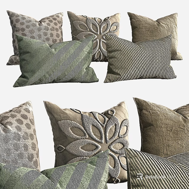 Decorative Throw Pillows Featuring Diverse Patterns And Textures 3d model 