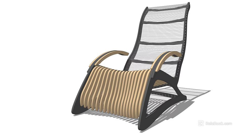 Modern Lounge Chair With Wooden Frame And Woven Backrest For Comfortable Seating Design 3d model 