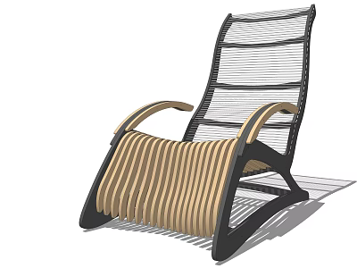 Modern Lounge Chair With Wooden Frame And Woven Backrest For Comfortable Seating Design 3d model