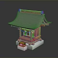 Traditional Wooden Pavilion Model With Tile Roof Wooden Structure And White Pedestal