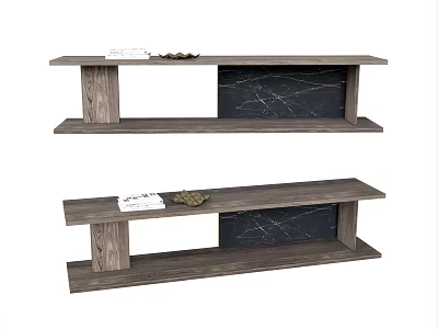 Modern TV Stand With Wooden Frame Black Panel And Open Shelf Design 3d model