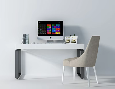 Modern Home Office Desk With Computer Monitor Books And Comfortable Chair 3d model