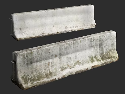 Aged Road Facilities Showing Concrete Barriers With Surface Stains And Moss 3d model