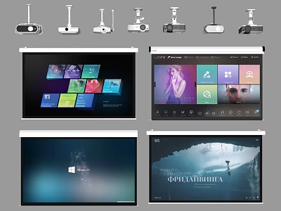 Different Types of Projection Monitoring Projectors And Screens With Multi Screen Display Interfaces 3d model