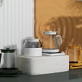 Modern Glass Electric Kettles in White and Yellow on Kitchen Countertop with Wall Decor