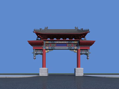 Traditional Chinese Archway With Red Pillars Ornate Roof And Classic Design 3d model