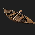 Vintage Wooden Boat Featuring Classic Design With Wooden Seats And Oar On Board