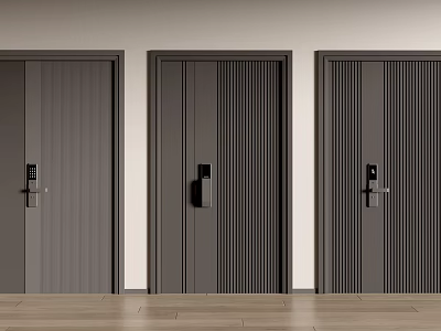 Modern Dark Gray Hinged Doors With Vertical Stripes And Smart Handles Design 3d model