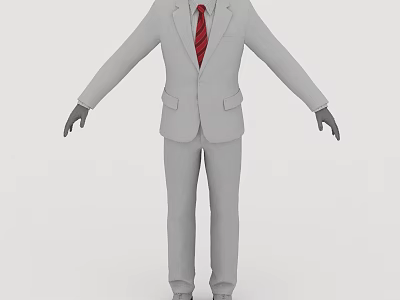 Men's Gray Formal Suit With Red Striped Tie And Classic Business Attire 3d model
