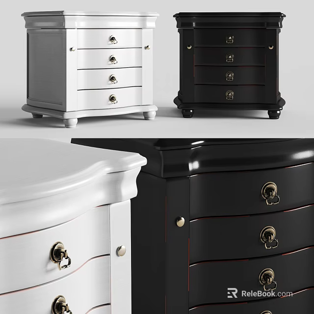 White And Black Nightstands With Multiple Drawers Classic Design Home Bedroom Furniture 3d model 