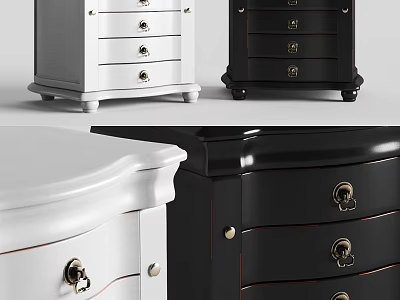 White And Black Nightstands With Multiple Drawers Classic Design Home Bedroom Furniture 3d model
