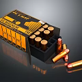 Open 38 Special Ammunition Box With 70 Brass Bullets Scattered On Surface