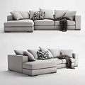 Gray Sectional Sofa With Pillows Black And White Patterned Pillow And Blanket 3d model