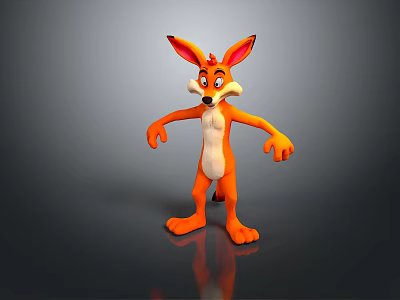 3D Animated Fox Game Movie Character With Orange Fur White Belly Large Ears Standing Pose 3d model