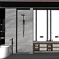 Modern Bathroom Interior With Freestanding Bathtub Double Vanity Marble Walls And Large Mirror