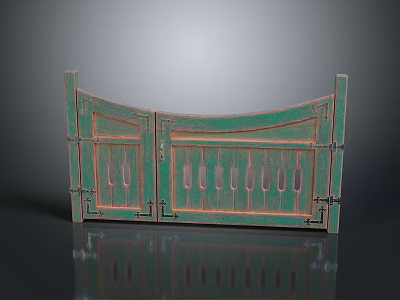 Traditional Green Wooden Gate Double Door Design With Carved Lattice Details 3d model