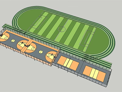 3D Football Stadium Design with Green Turf Running Track and Seating Areas 3d model