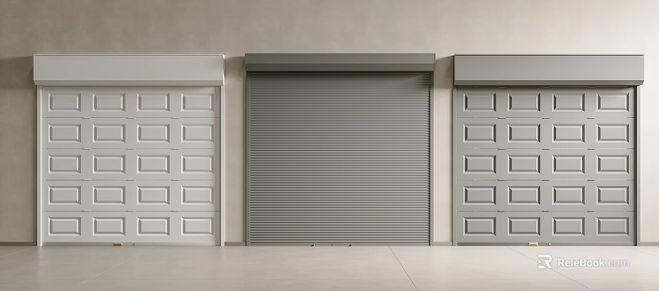 White and Gray Garage Doors Featuring Panel and Roller Design Styles 3d model 