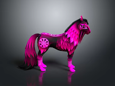 Pink And Black Horse With Feathered Wings And Geometric Patterns 3D Model Design 3d model