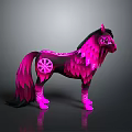Pink And Black Horse With Feathered Wings And Geometric Patterns 3D Model Design