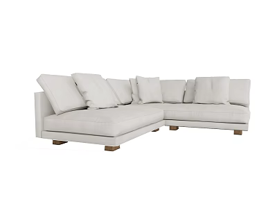 Light Beige Modern Sectional Sofa With Plush Cushions And Wooden Legs 3d model