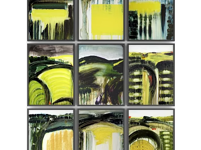 Abstract Wall Art Paintings With Yellow Green Tones And Modern Design 3d model