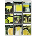 Abstract Wall Art Paintings With Yellow Green Tones And Modern Design