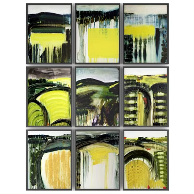 Abstract Wall Art Paintings With Yellow Green Tones And Modern Design 3d model