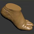 Golden Foot Sculpture With Shiny Metallic Texture On Dark Reflective Background